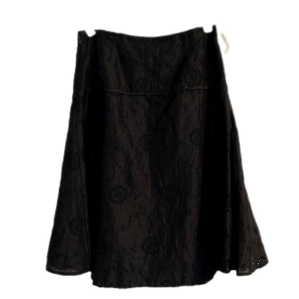 Vintage Carole‎ Little Skirt Size 8 Black Embroidered Eyelet A-Line Fully Lined